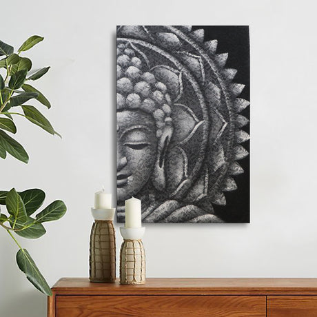 Grey Half Buddha Mandala 60x80cm