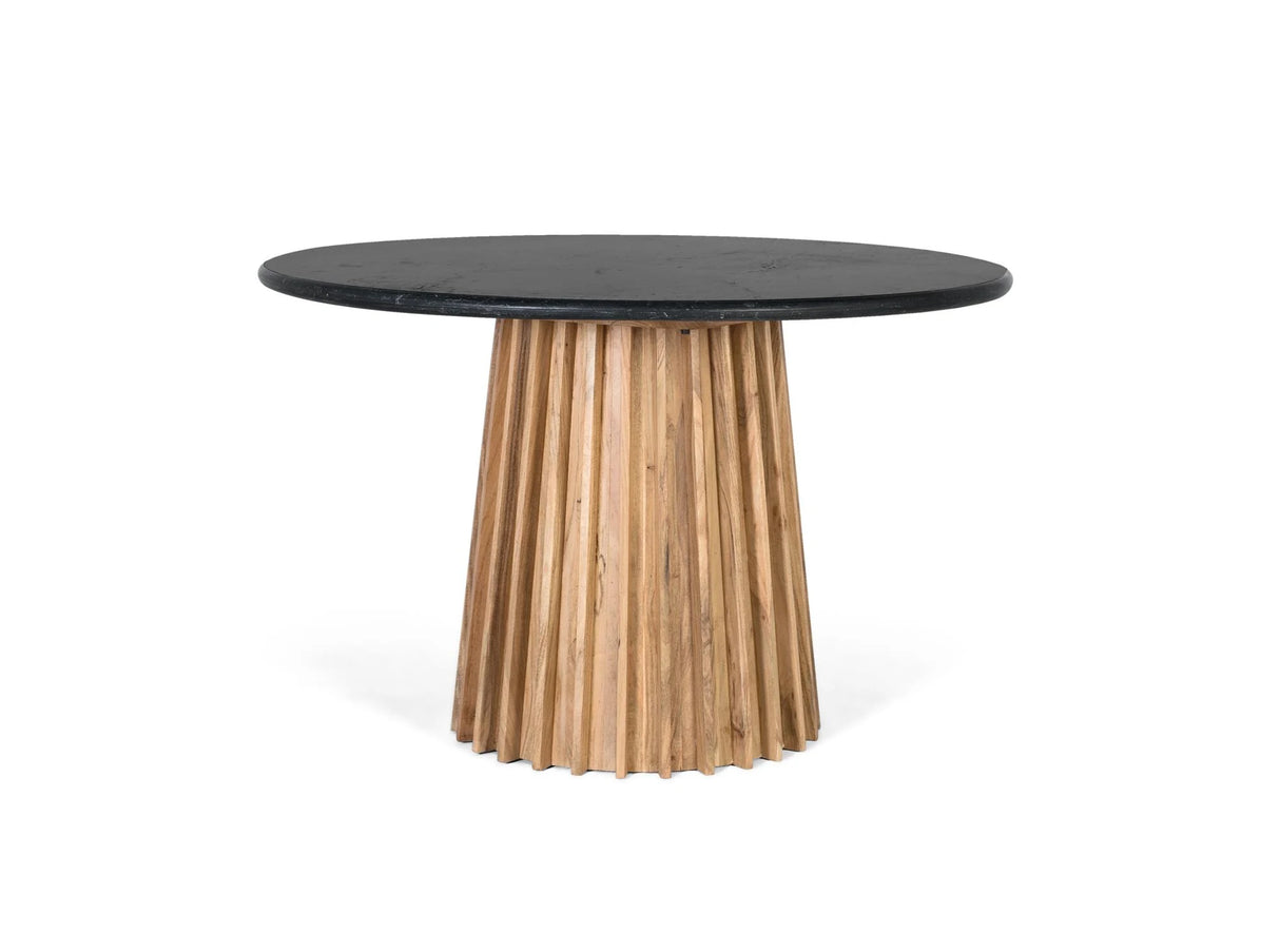 Giner and Colomer - Round Dining Table With Mango Wood Base & Black Marble Top