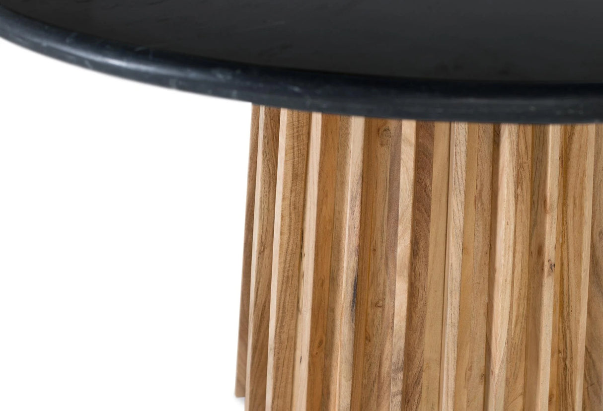 Giner and Colomer - Round Dining Table With Mango Wood Base & Black Marble Top