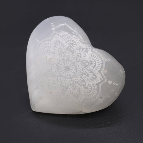 Selenite Heart - 7-8cm - Mandala Engraved
