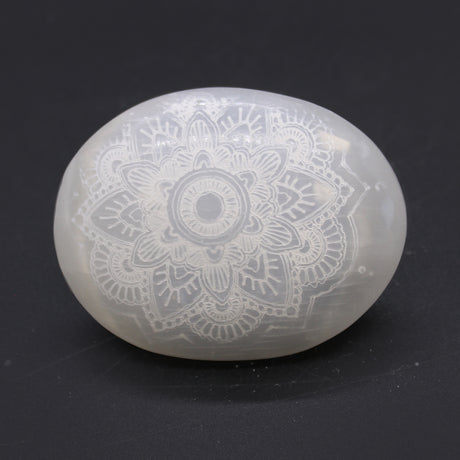 Selenite Palm Stone - Mandala Engraved