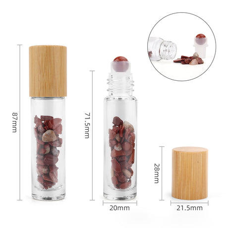 Gemstone Essential Oil Roller Bottle - Red Jasper  - Wooden Cap