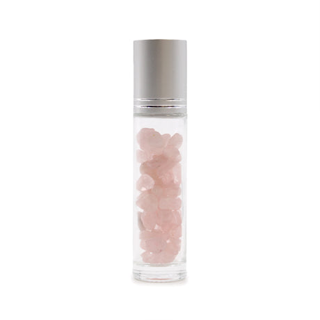 Gemstone Essential Oil Roller Bottle - Rose Quartz  - Silver Cap