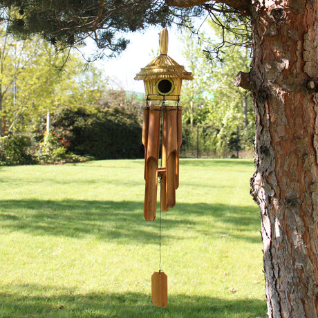 Round Seagrass Bird Box with Chimes 45x17cm