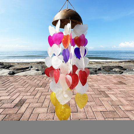 Coconut & Capiz Windchimes - Big Hearts - 40cm