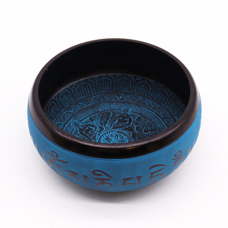 Earth Powder Singing Bowl - Blue Mantra Five Buddha - 16cm
