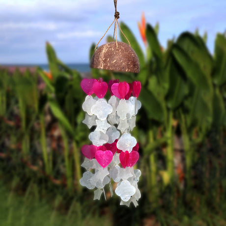Coconut & Capiz Windchimes - Pink and White Mix Shapes - 35cm