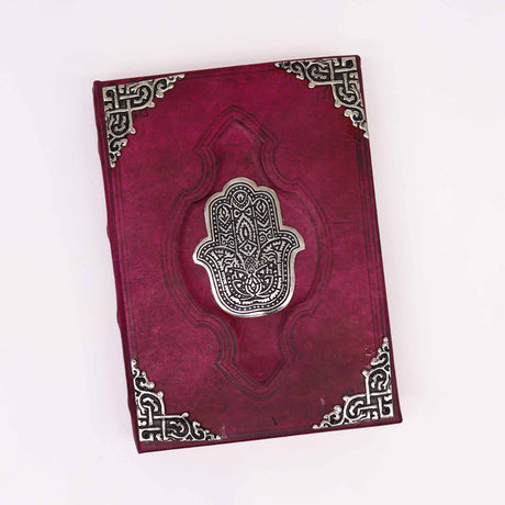 Heafty Red Tan Book - Zinc Hamsa Decor - 200 Deckle Edges Pages - 26x18cm