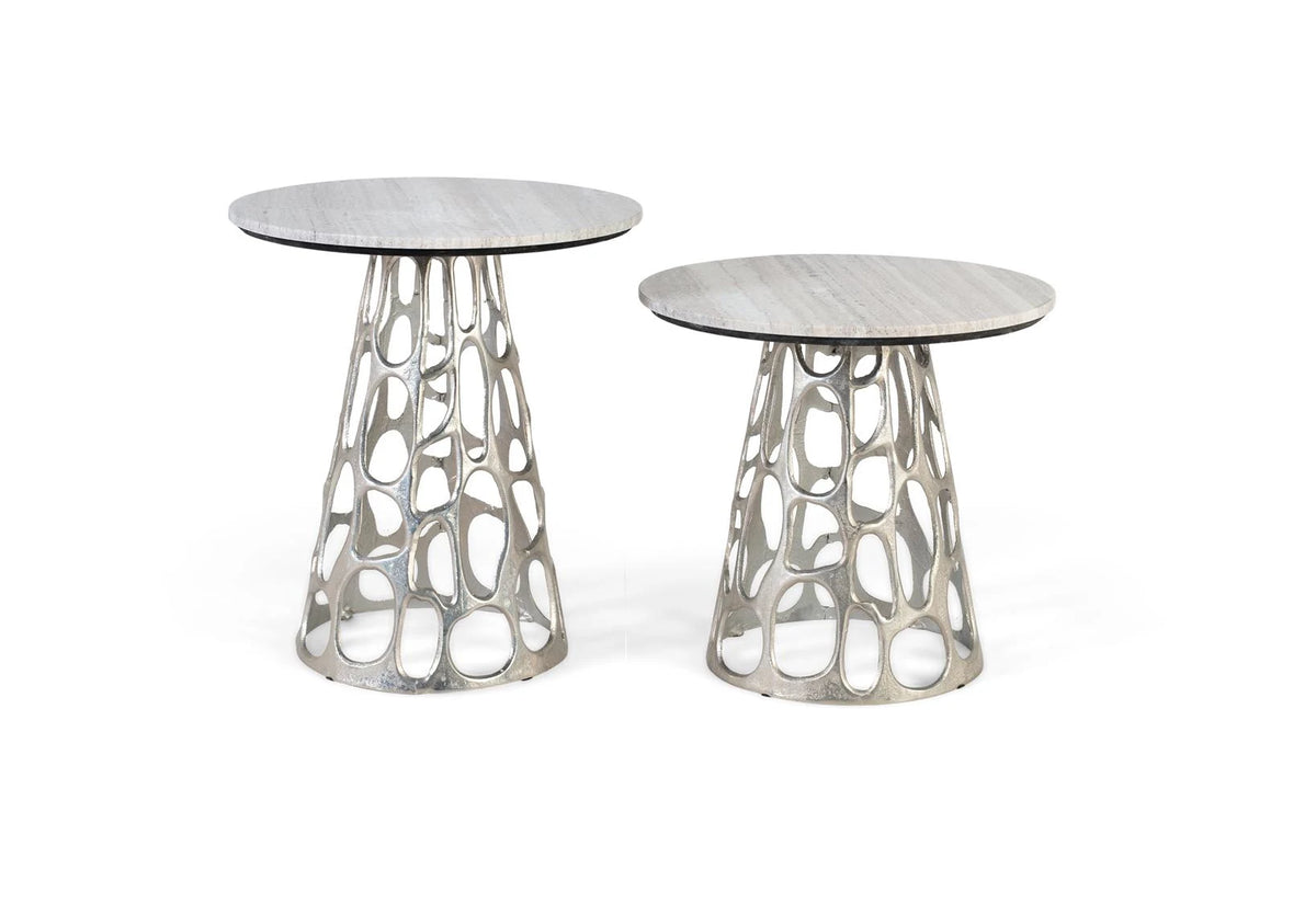 Giner and Colomer - Set Of 2 Circular Marble & Nickel Aluminum Coffee Tables