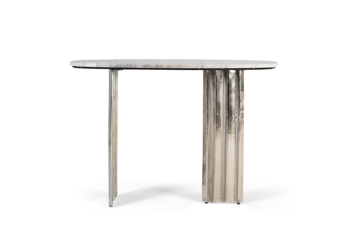 Giner and Colomer - Console With Corrugated Aluminum Base & Beige Marble Top (Wall Anchors Recommended)