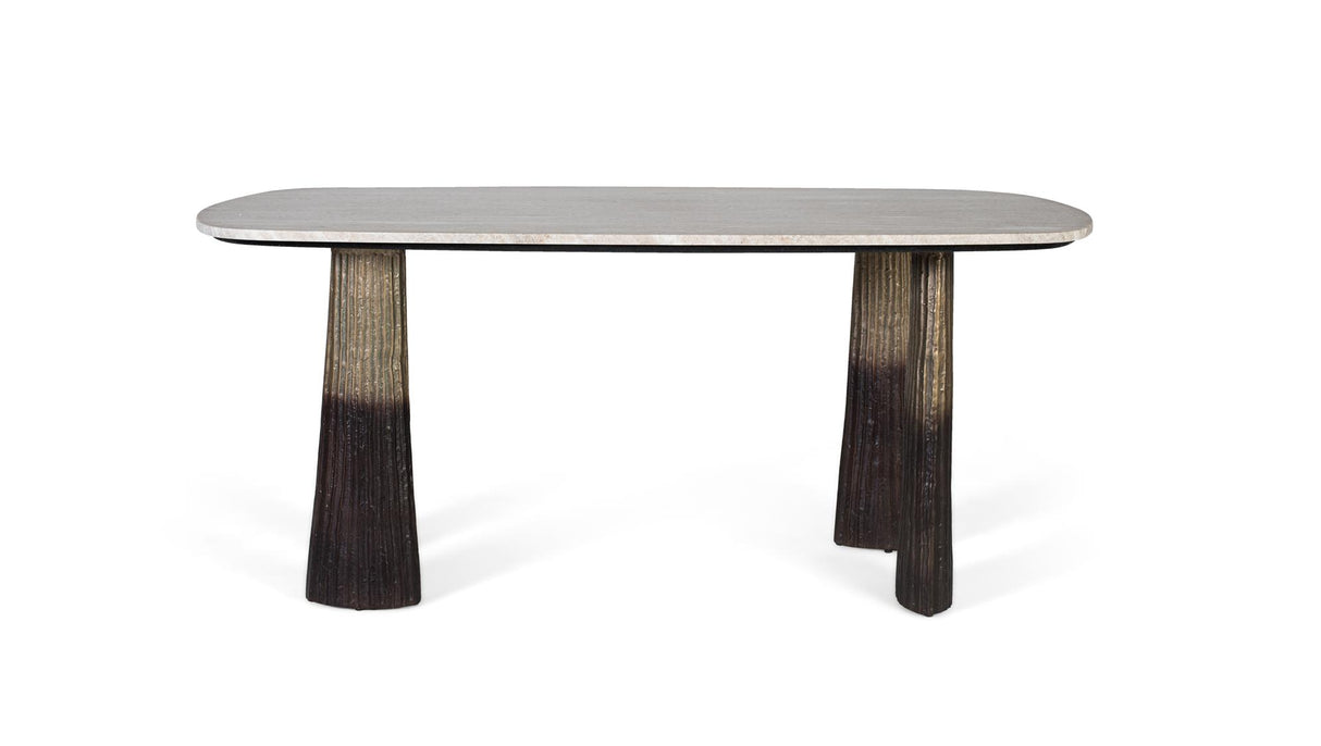 Giner and Colomer - Oval Dining Table With Beige Marble Top & Fluted Aluminum Legs