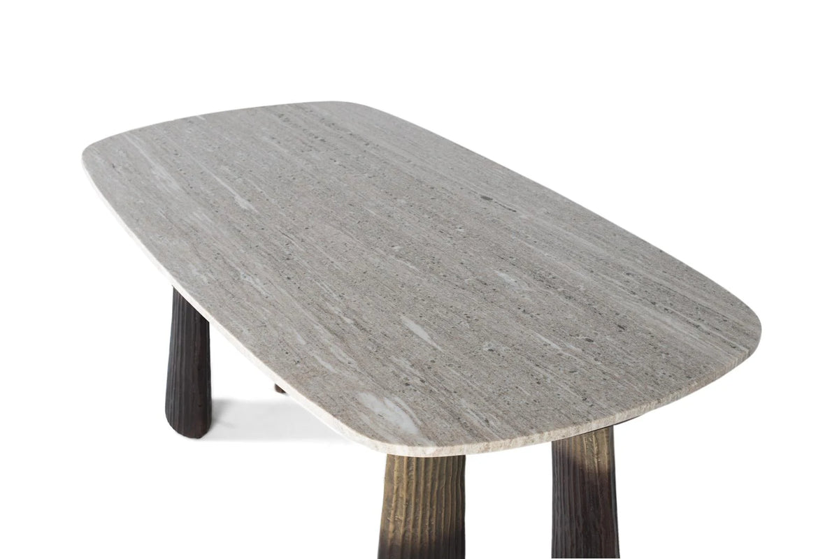 Giner and Colomer - Oval Dining Table With Beige Marble Top & Fluted Aluminum Legs