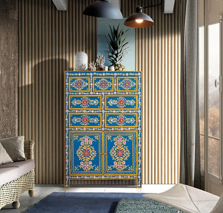 Giner and Colomer - Tall Mango & MDF Sideboard (7 Drawers, 2 Doors, Hand-Painted)