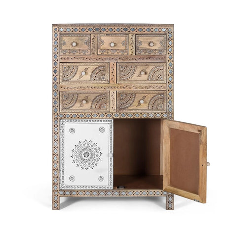 Giner and Colomer - Tall Mango & MDF Sideboard (7 Drawers, 2 Doors, Hand-Painted)