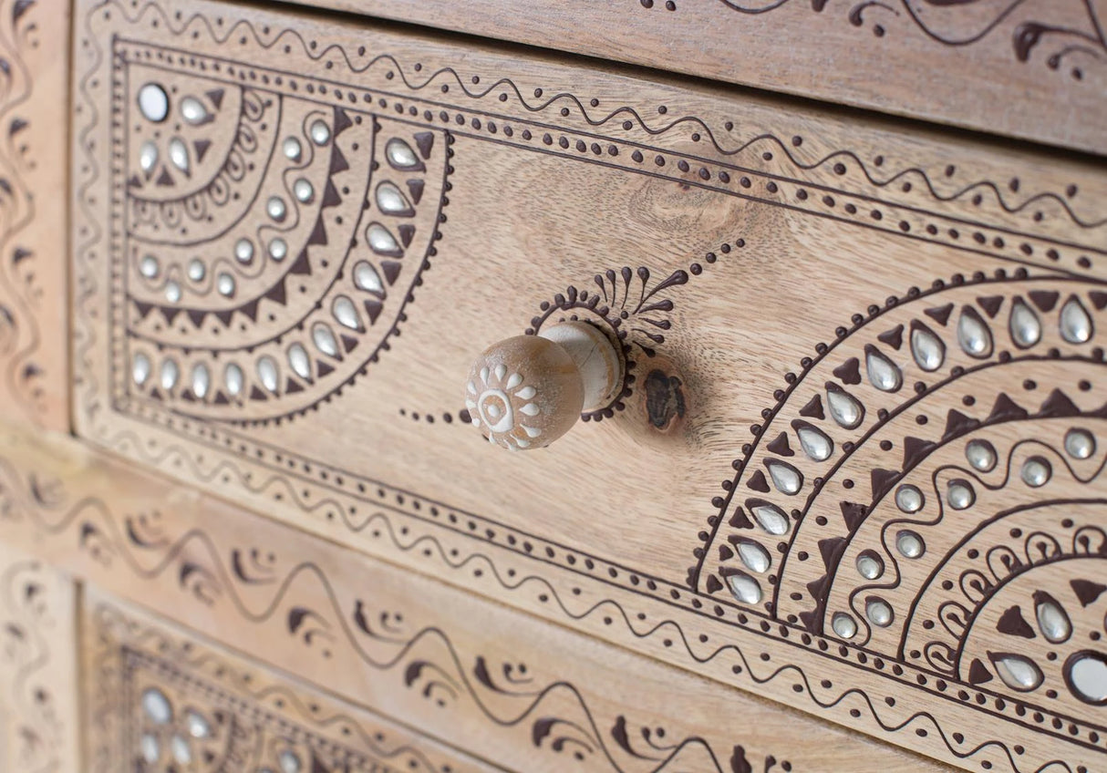 Giner and Colomer - Tall Mango & MDF Sideboard (7 Drawers, 2 Doors, Hand-Painted)