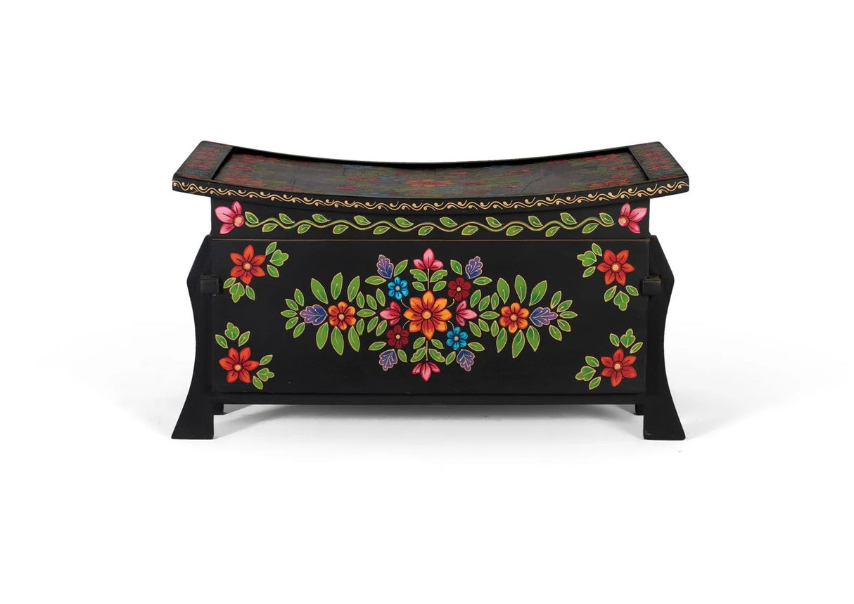 Giner and Colomer - Black Mango Wood Trunk With Multicolored Hand-Painted Details