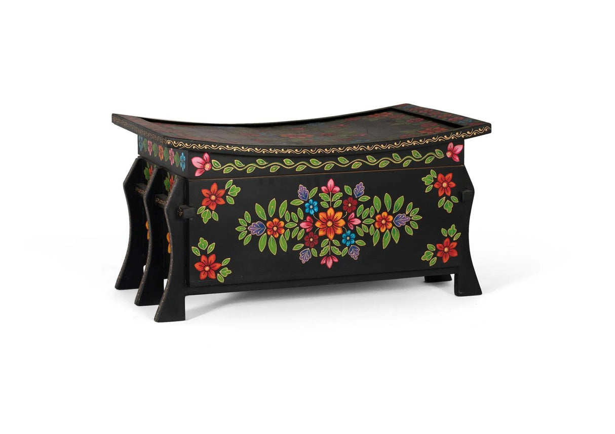 Giner and Colomer - Black Mango Wood Trunk With Multicolored Hand-Painted Details