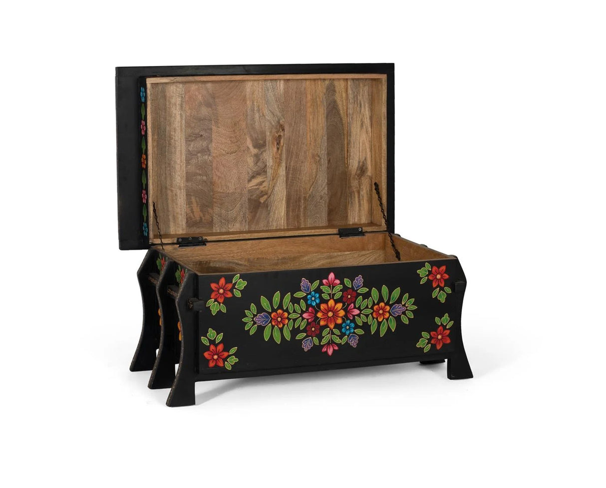 Giner and Colomer - Black Mango Wood Trunk With Multicolored Hand-Painted Details