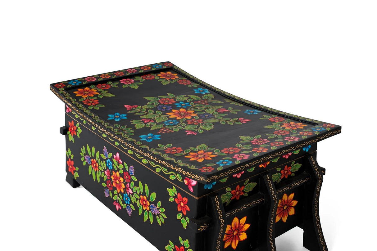 Giner and Colomer - Black Mango Wood Trunk With Multicolored Hand-Painted Details