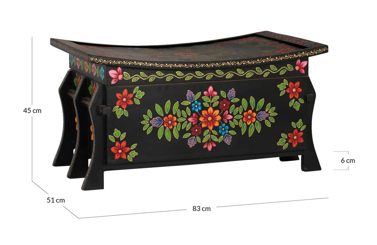 Giner and Colomer - Black Mango Wood Trunk With Multicolored Hand-Painted Details