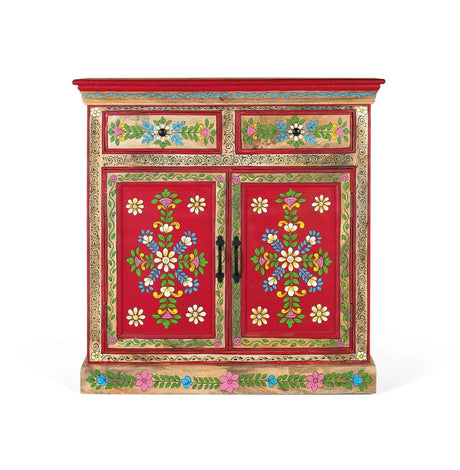 Giner and Colomer - Mango Wood Sideboard (2 Doors, 2 Drawers) With Hand-Painted Floral Accents