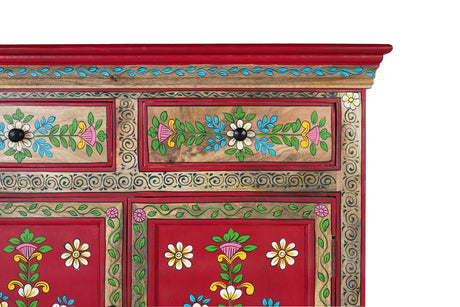 Giner and Colomer - Mango Wood Sideboard (2 Doors, 2 Drawers) With Hand-Painted Floral Accents