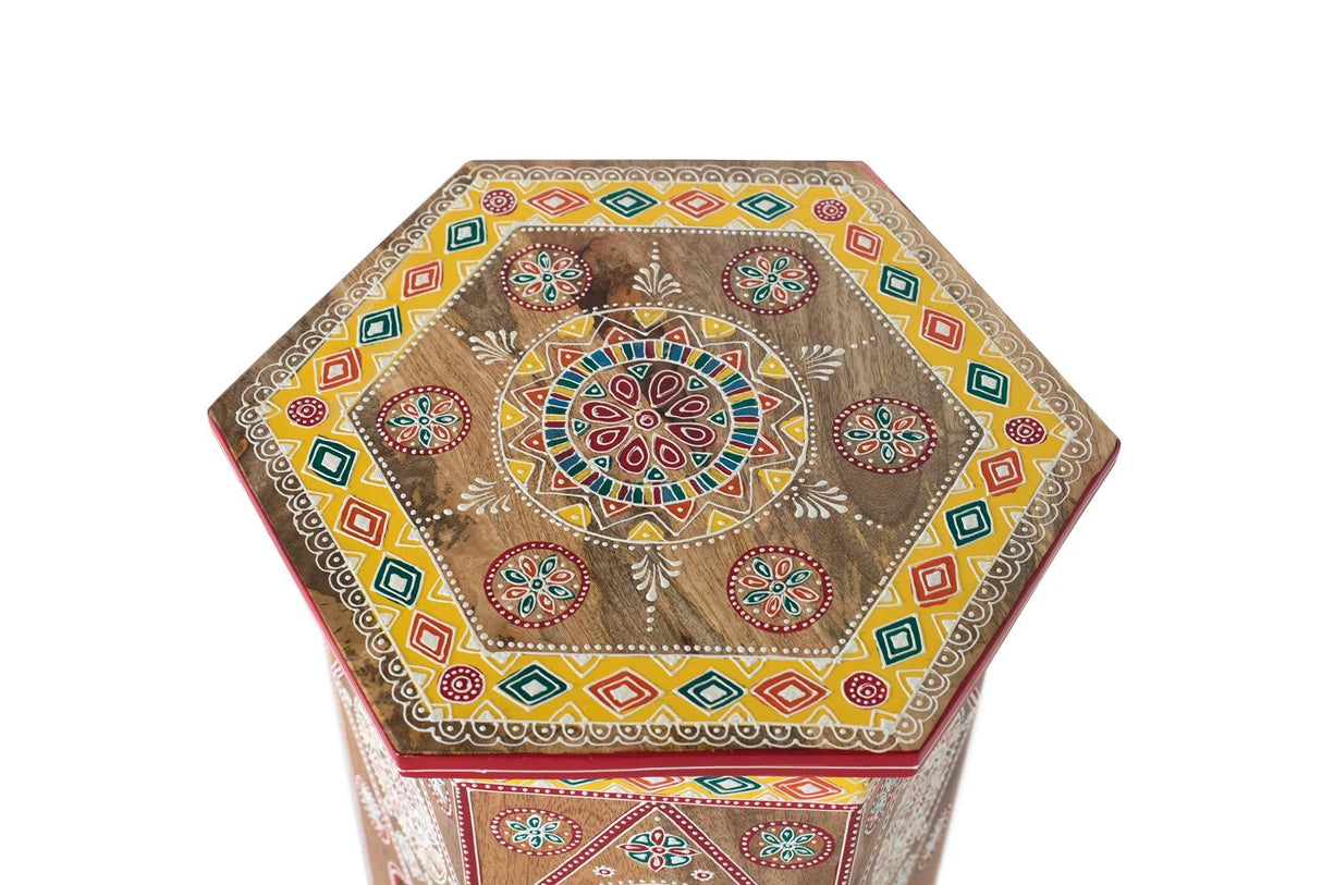 Giner and Colomer - Hand-Painted Mango Wood Stool (32 x 32 x 42)
