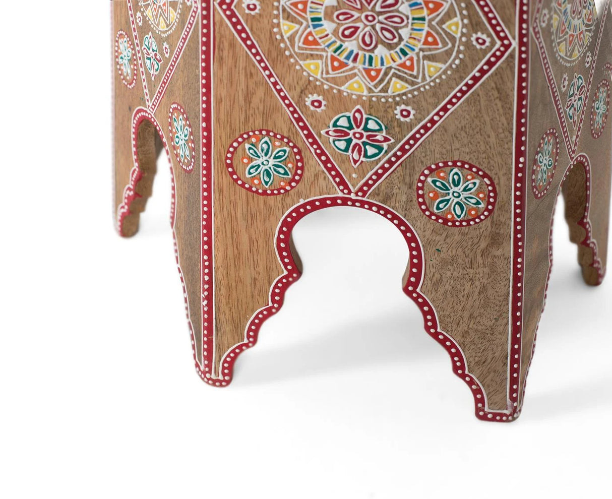 Giner and Colomer - Hand-Painted Mango Wood Stool (32 x 32 x 42)