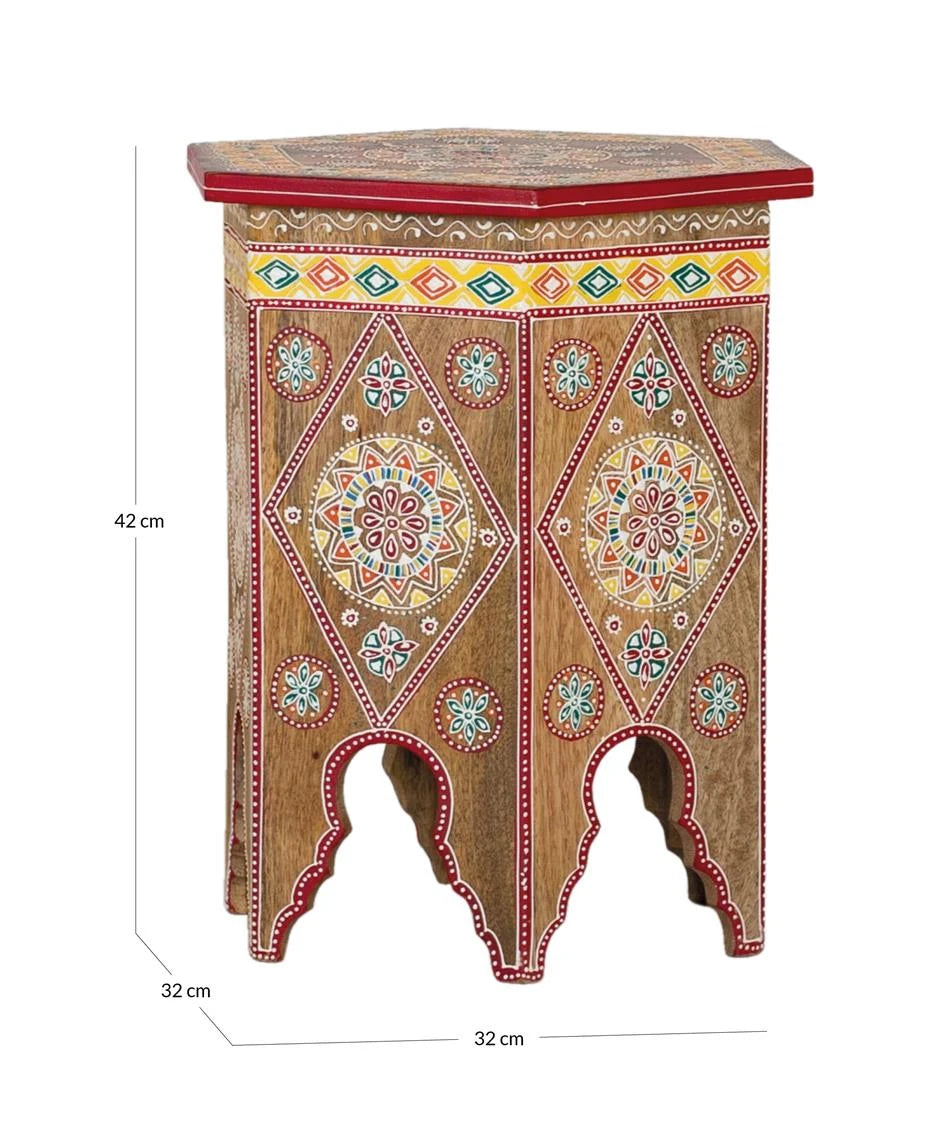 Giner and Colomer - Hand-Painted Mango Wood Stool (32 x 32 x 42)