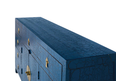 Giner and Colomer - Zen-Style Sideboard In Distressed Blue Lacquer With Antique Gold Hardware