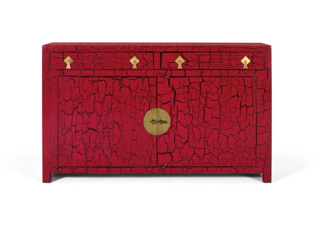 Giner and Colomer - Japanese-Style Sideboard In Distressed Blue Lacquer & Antique Gold Hardware