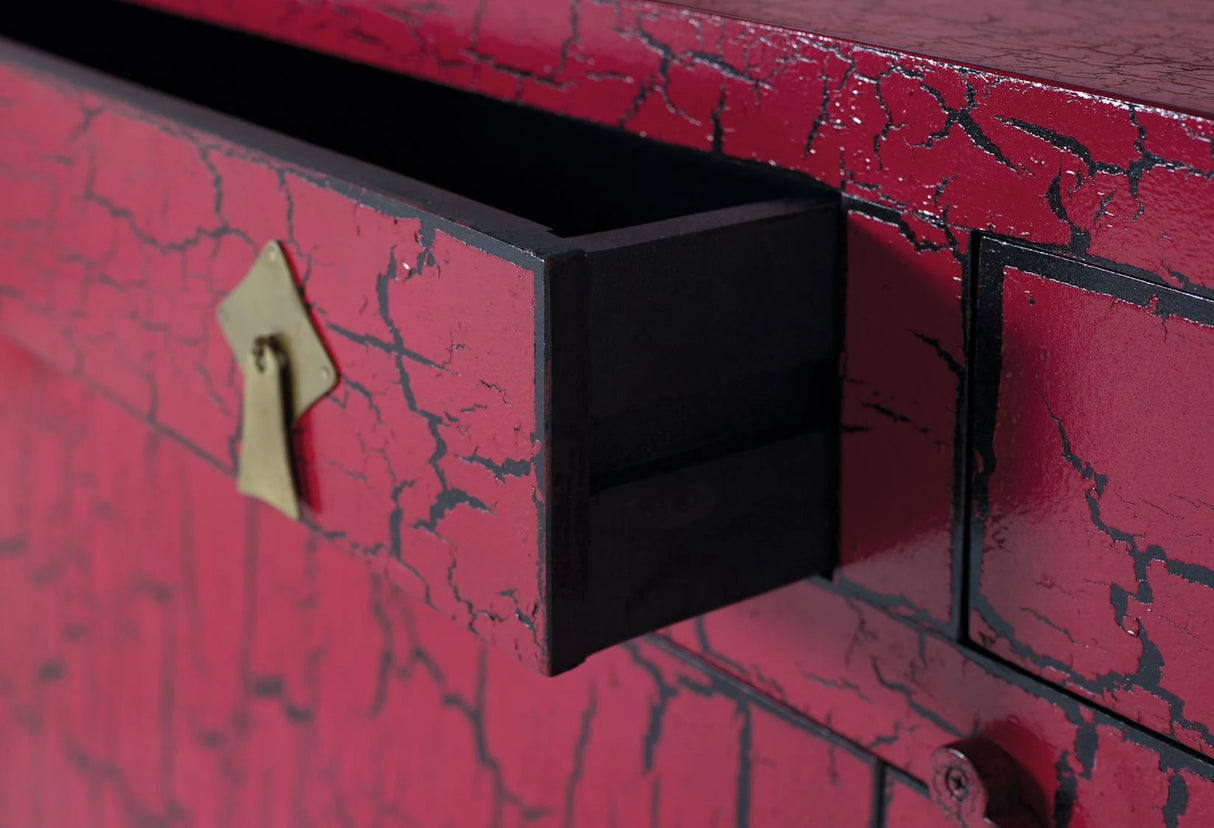 Giner and Colomer - Japanese-Style Sideboard In Distressed Blue Lacquer & Antique Gold Hardware