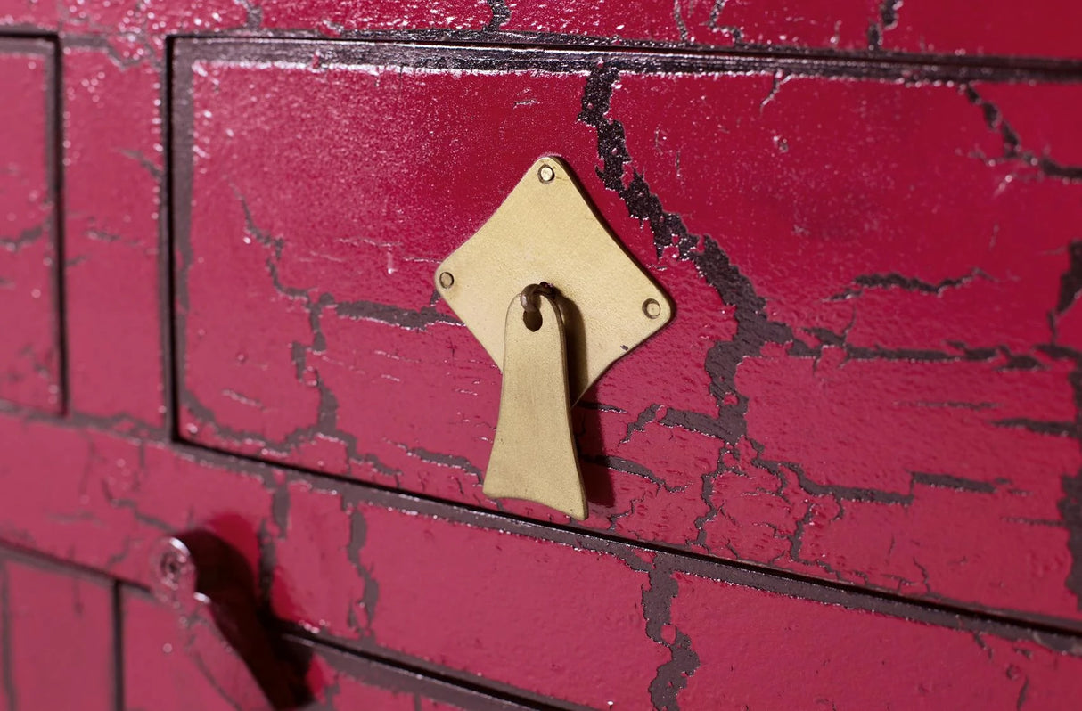 Giner and Colomer - Japanese-Style Sideboard In Distressed Blue Lacquer & Antique Gold Hardware