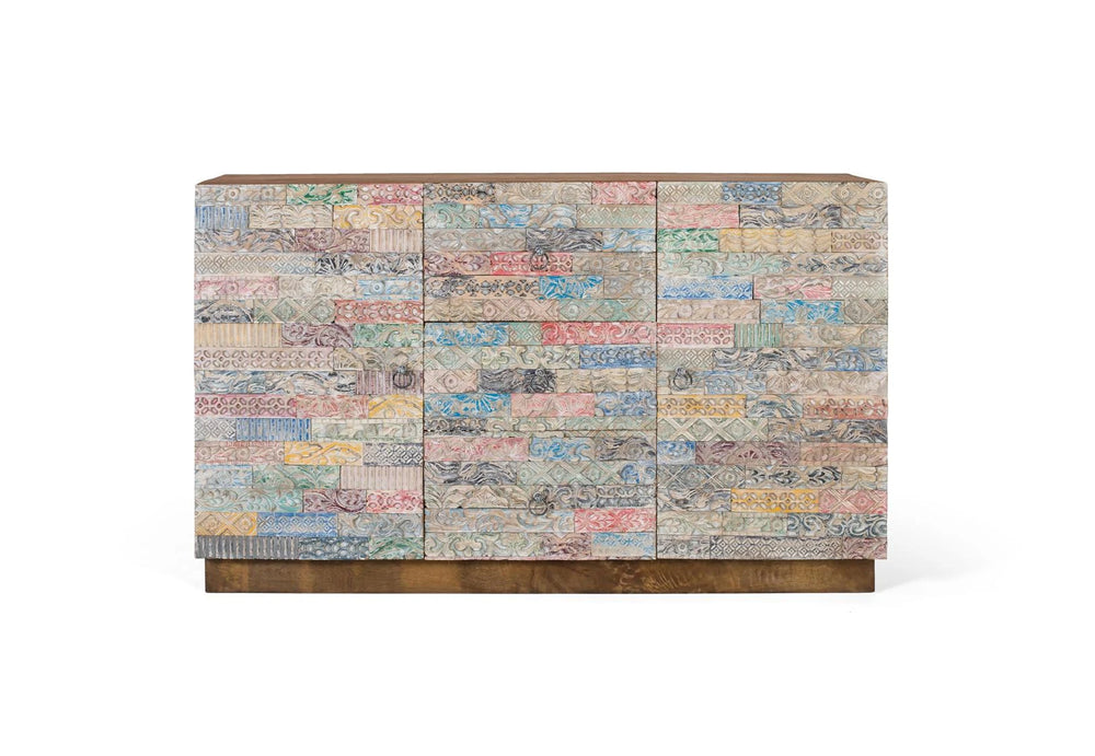 Giner and Colomer - Solid Wood Sideboard (2 Doors, 3 Multicolored Drawers, Hand-Carved)