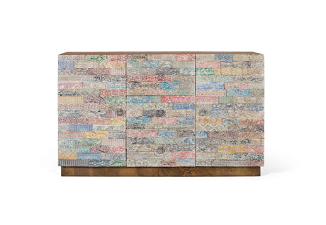 Giner and Colomer - Solid Wood Sideboard (2 Doors, 3 Multicolored Drawers, Hand-Carved)