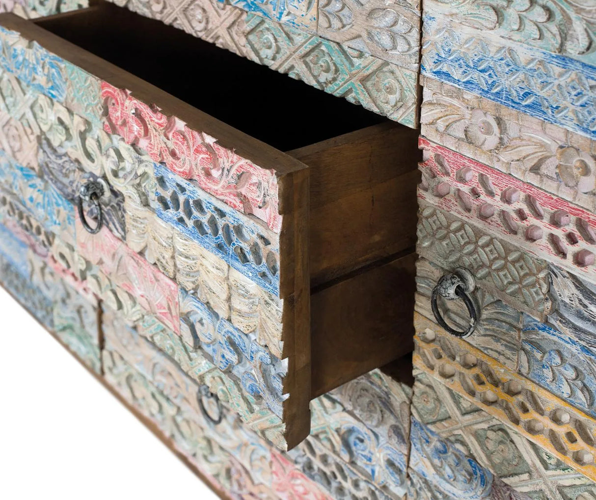 Giner and Colomer - Solid Wood Sideboard (2 Doors, 3 Multicolored Drawers, Hand-Carved)