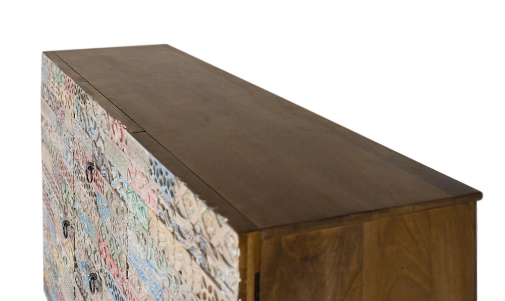 Giner and Colomer - Solid Wood Sideboard (2 Doors, 3 Multicolored Drawers, Hand-Carved)