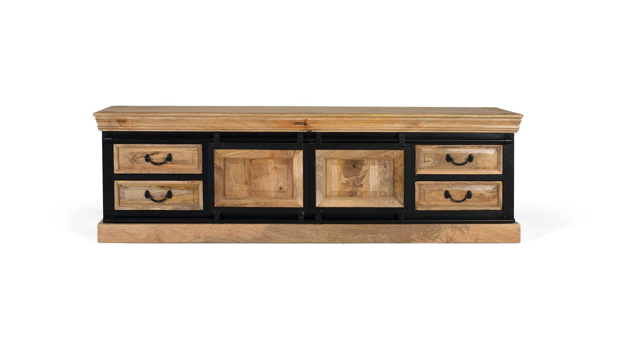 Giner and Colomer - Industrial Mango Wood TV Cabinet (2 Sliding Doors & 4 Drawers)