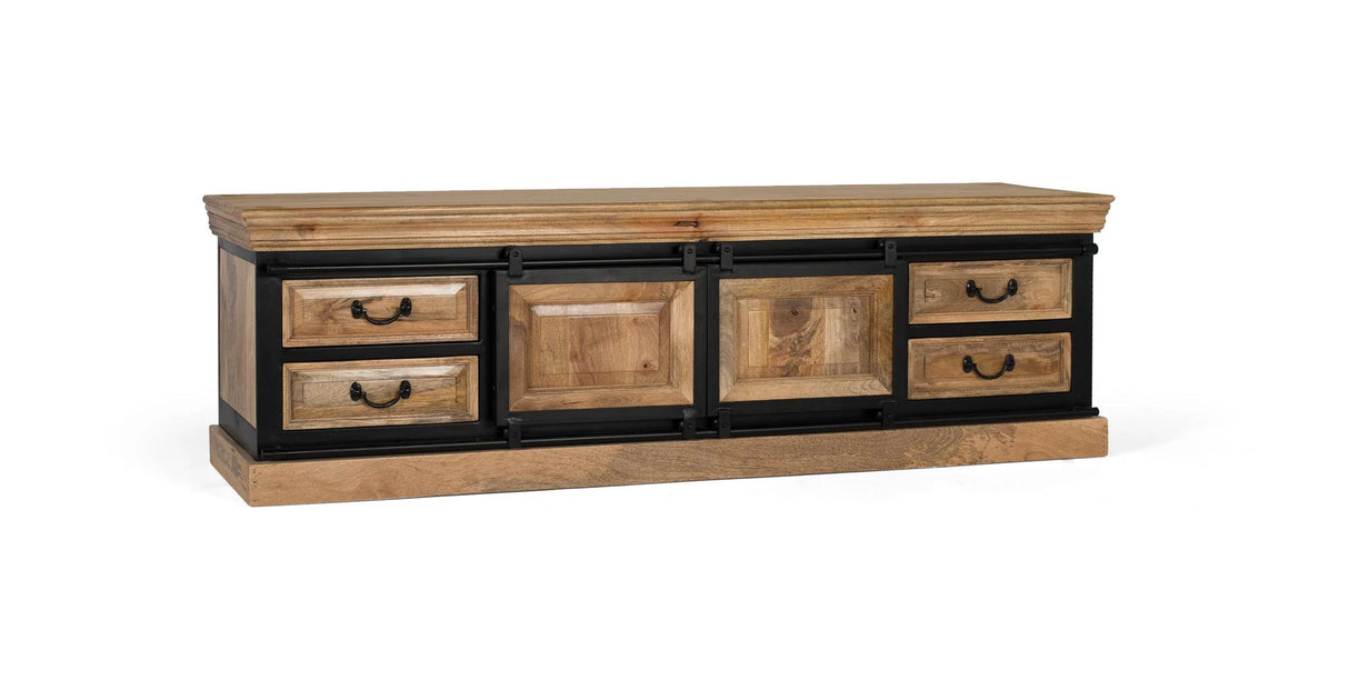 Giner and Colomer - Industrial Mango Wood TV Cabinet (2 Sliding Doors & 4 Drawers)