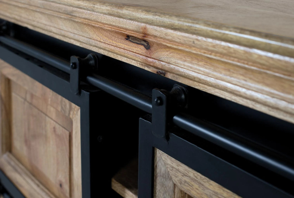 Giner and Colomer - Industrial Mango Wood TV Cabinet (2 Sliding Doors & 4 Drawers)
