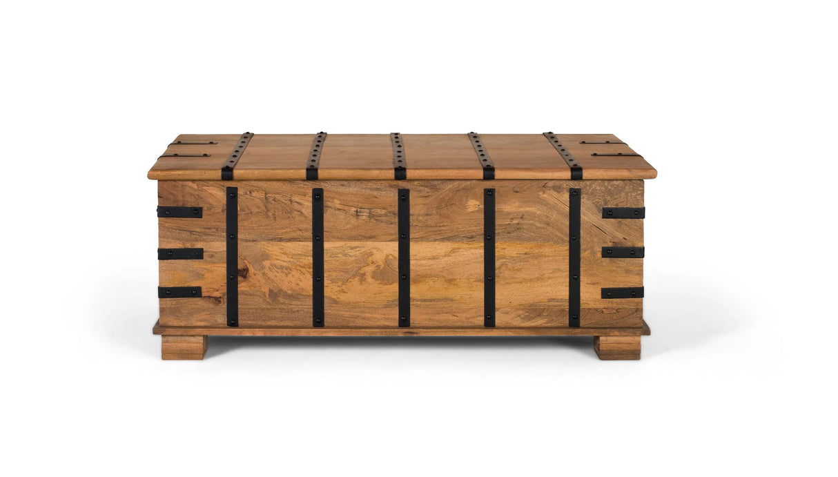 Giner and Colomer - Mango Wood Trunk Table With Iron Strips (Top Opening)