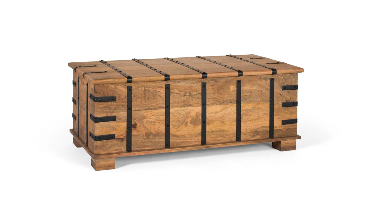 Giner and Colomer - Mango Wood Trunk Table With Iron Strips (Top Opening)