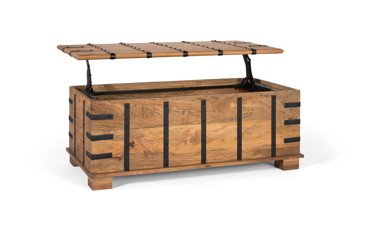 Giner and Colomer - Mango Wood Trunk Table With Iron Strips (Top Opening)