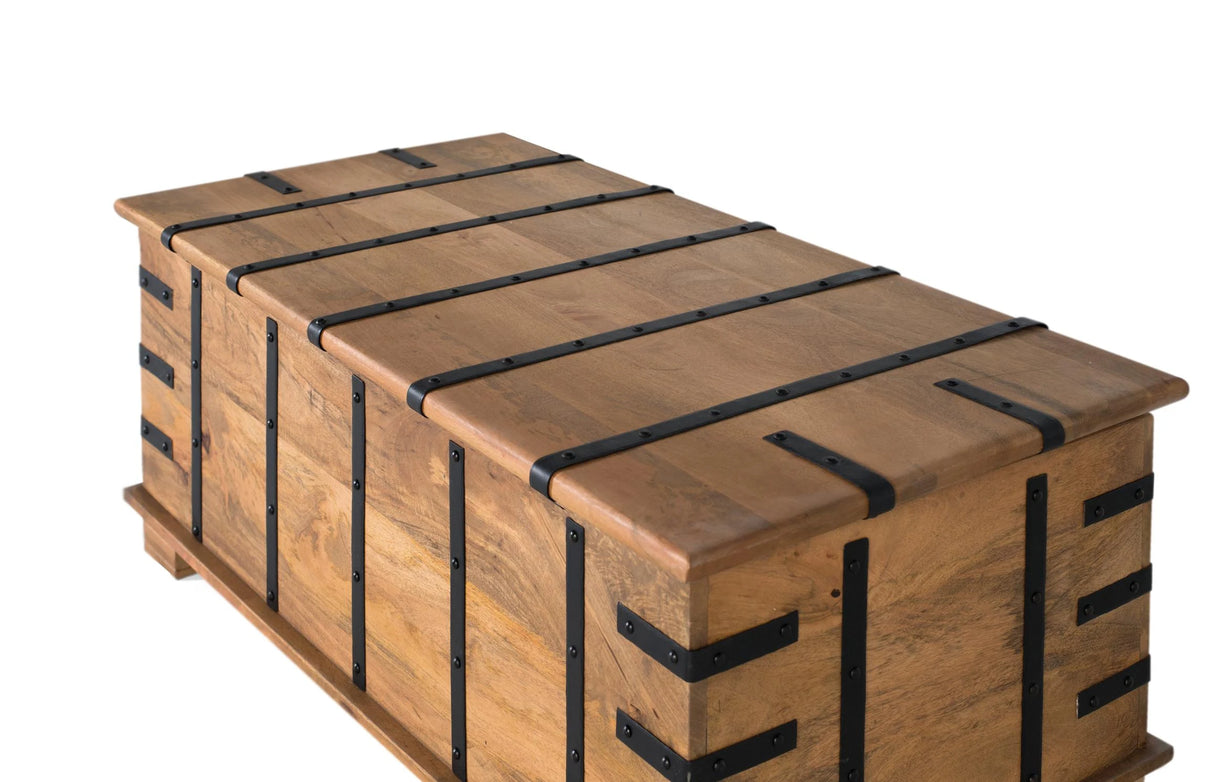 Giner and Colomer - Mango Wood Trunk Table With Iron Strips (Top Opening)