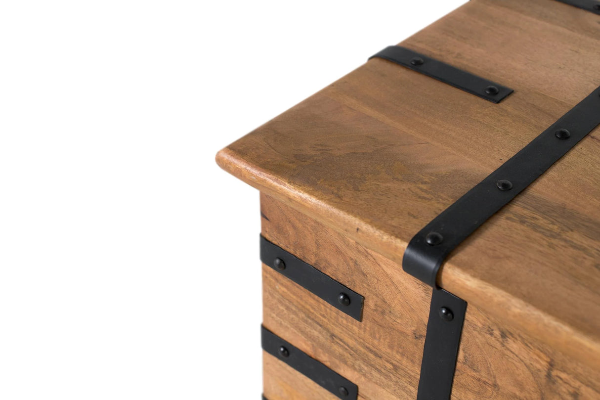 Giner and Colomer - Mango Wood Trunk Table With Iron Strips (Top Opening)