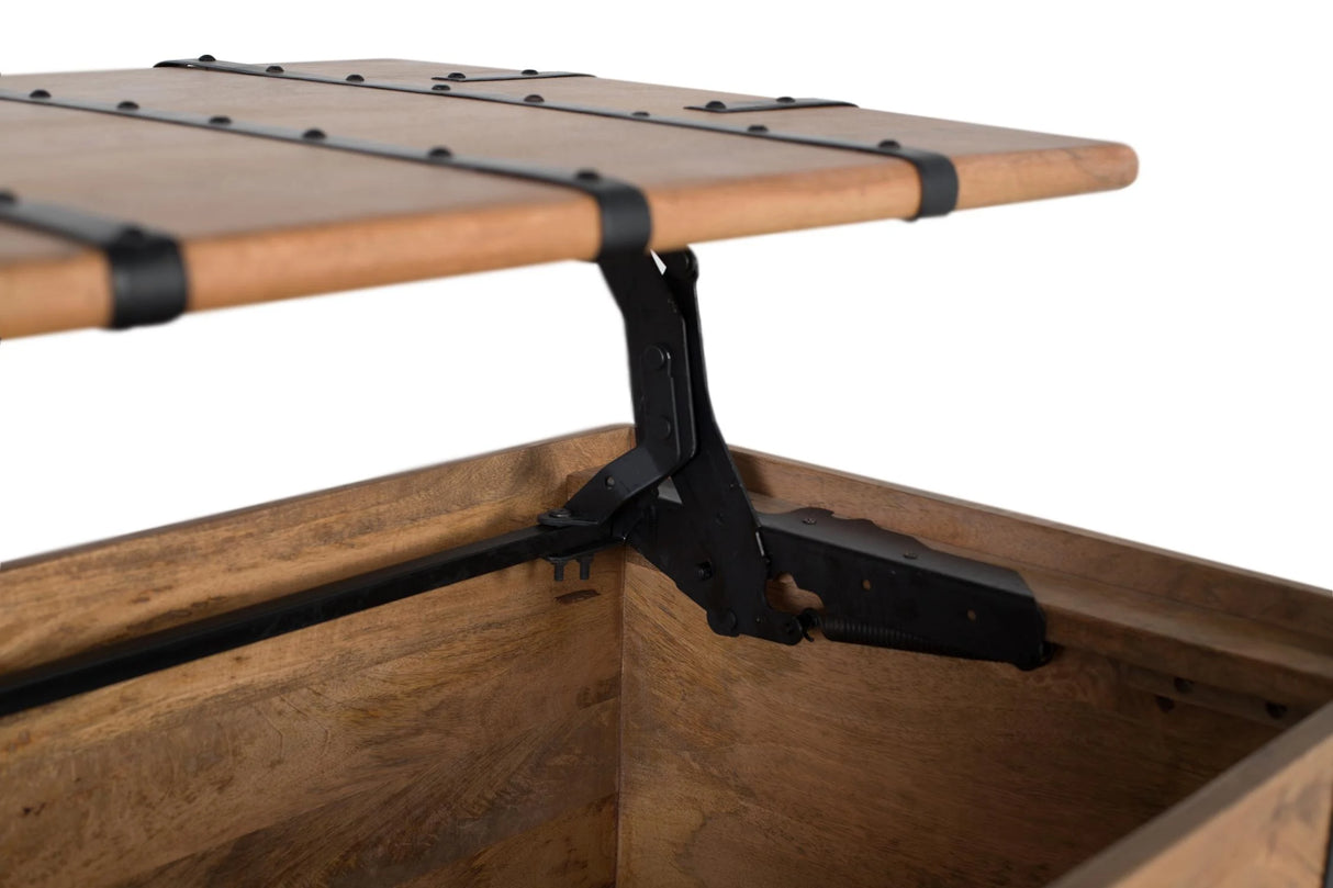 Giner and Colomer - Mango Wood Trunk Table With Iron Strips (Top Opening)