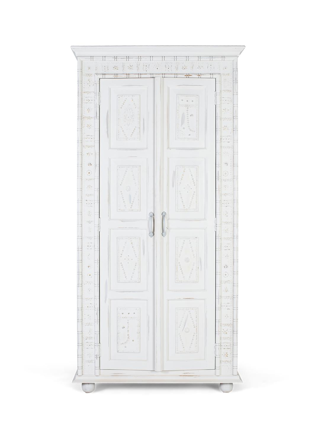 Giner and Colomer - Distressed White Mango Wood Wardrobe With Golden Details