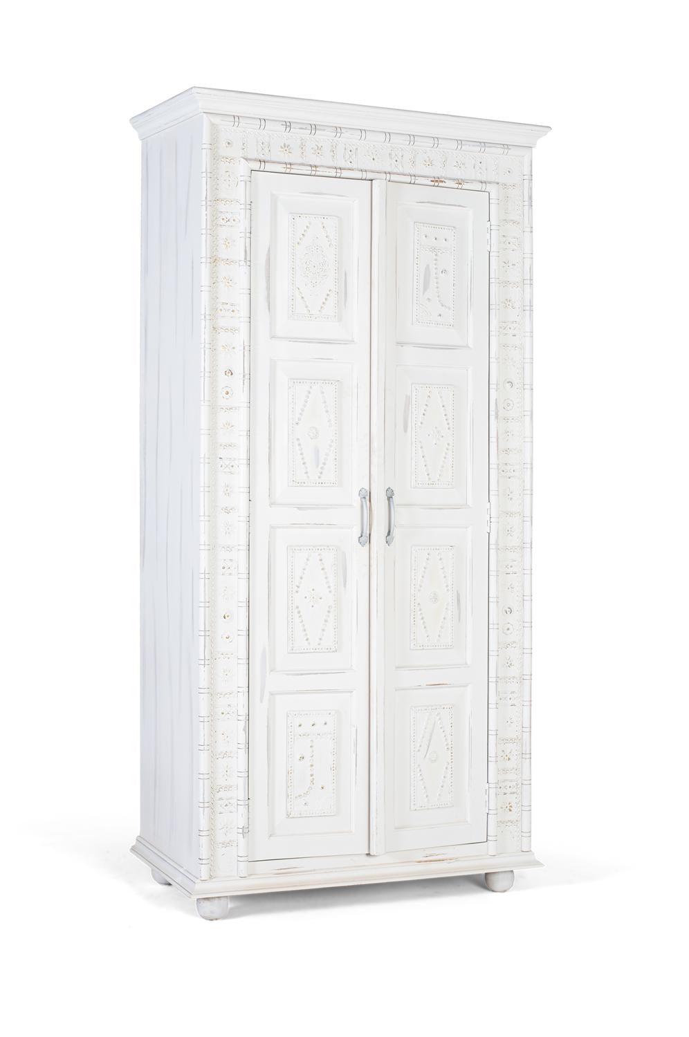 Giner and Colomer - Distressed White Mango Wood Wardrobe With Golden Details