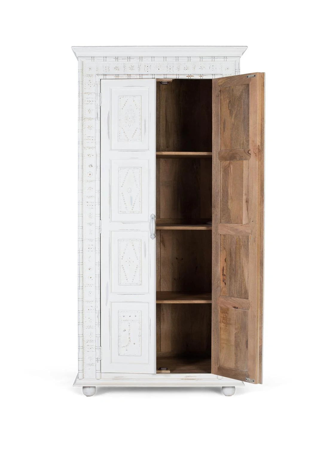 Giner and Colomer - Distressed White Mango Wood Wardrobe With Golden Details