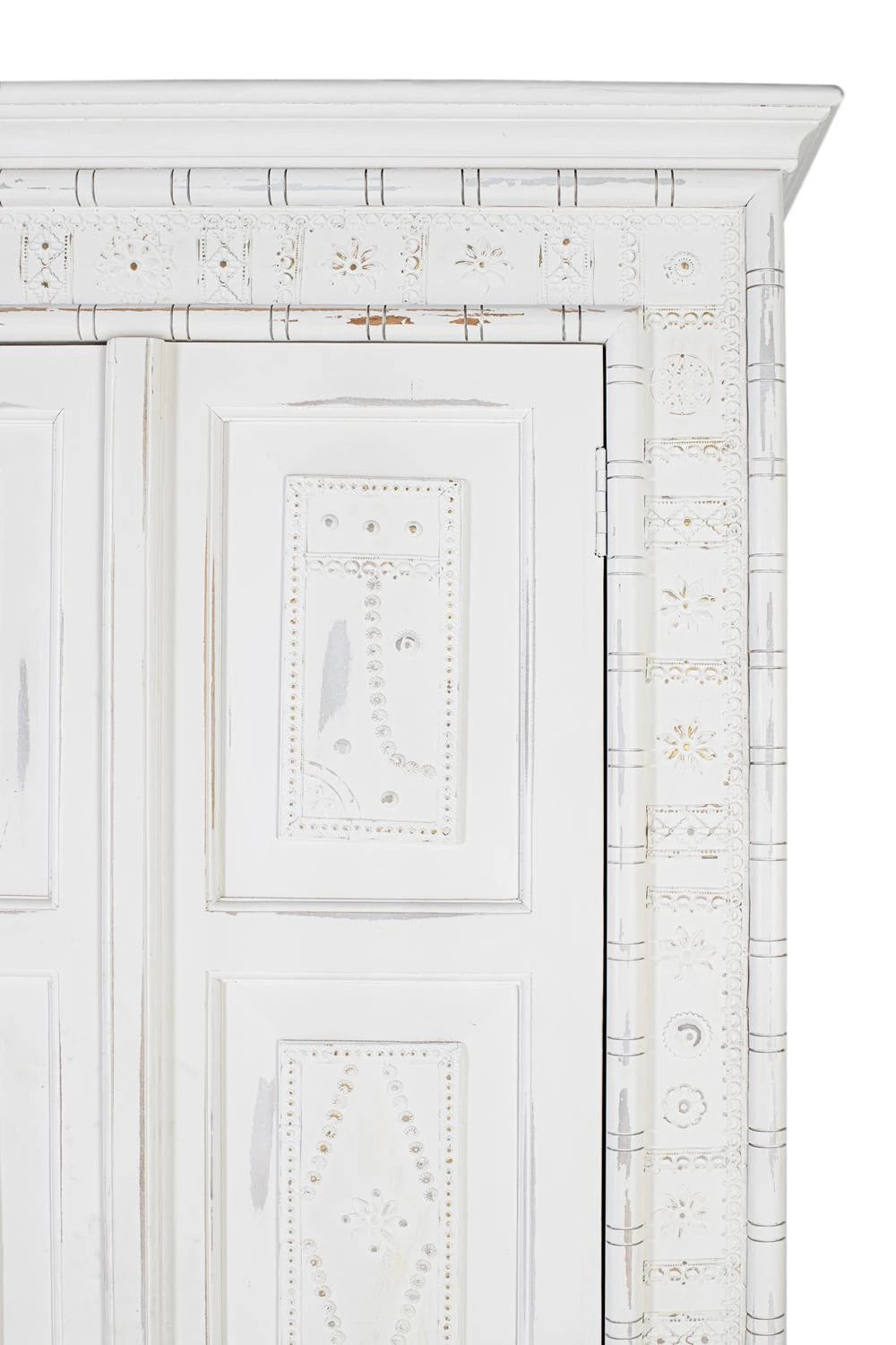 Giner and Colomer - Distressed White Mango Wood Wardrobe With Golden Details